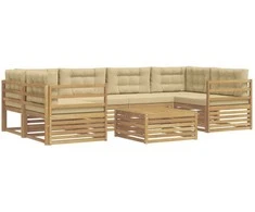 Lauko sofos komplektas 7 pcs Balta ir kreminė Poliesteris