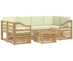 Lauko sofos komplektas 7 pcs Balta ir kreminė Poliesteris