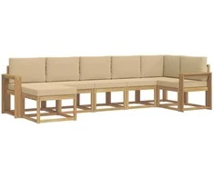 Lauko sofos komplektas 7 pcs Balta ir kreminė Poliesteris