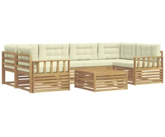 Lauko sofos komplektas 7 pcs Balta ir kreminė Poliesteris