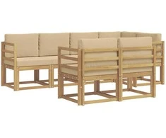 Lauko sofos komplektas 7 pcs Balta ir kreminė Poliesteris