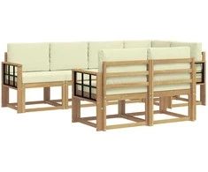 Lauko sofos komplektas 7 pcs Balta ir kreminė Poliesteris
