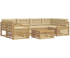 Lauko sofos komplektas 7 pcs Balta ir kreminė Poliesteris