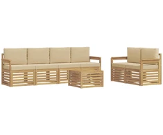 Lauko sofos komplektas 7 pcs Balta ir kreminė Poliesteris