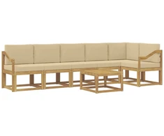Lauko sofos komplektas 7 pcs Balta ir kreminė Poliesteris