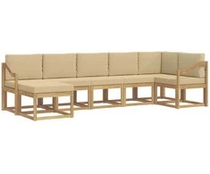 Lauko sofos komplektas 7 pcs Balta ir kreminė Poliesteris