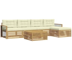 Lauko sofos komplektas 7 pcs Balta ir kreminė Poliesteris