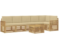 Lauko sofos komplektas 7 pcs Balta ir kreminė 59 x 59 x 37 cm