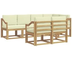 Lauko sofos komplektas 7 pcs Balta ir kreminė Poliesteris