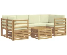 Lauko sofos komplektas 7 pcs Balta ir kreminė Poliesteris