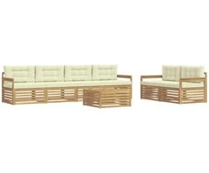 Lauko sofos komplektas 7 pcs Balta ir kreminė Poliesteris