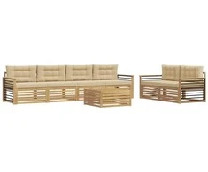 Lauko sofos komplektas 7 pcs Balta ir kreminė Poliesteris