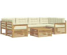 Lauko sofos komplektas 7 pcs Balta ir kreminė Poliesteris