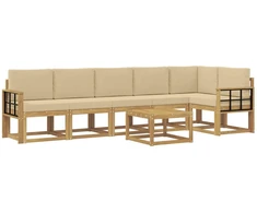 Lauko sofos komplektas 7 pcs Balta ir kreminė Poliesteris