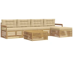 Lauko sofos komplektas 7 pcs Balta ir kreminė Poliesteris