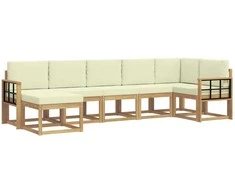 Lauko sofos komplektas 7 pcs Balta ir kreminė Poliesteris