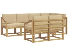 Lauko sofos komplektas 7 pcs Balta ir kreminė Poliesteris