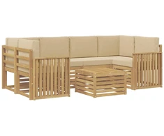 Lauko sofos komplektas 7 pcs Balta ir kreminė Poliesteris