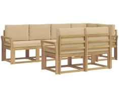 Lauko sofos komplektas 7 pcs Balta ir kreminė Poliesteris