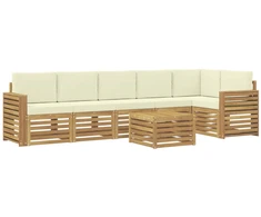 Lauko sofos komplektas 7 pcs Balta ir kreminė 59 x 59 x 37 cm