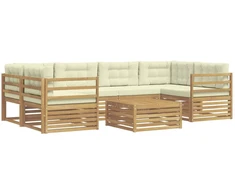 Lauko sofos komplektas 7 pcs Balta ir kreminė Poliesteris