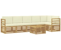Lauko sofos komplektas 7 pcs Balta ir kreminė Poliesteris