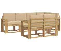 Lauko sofos komplektas 7 pcs Balta ir kreminė Poliesteris