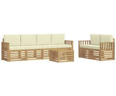 Lauko sofos komplektas 7 pcs Balta ir kreminė Poliesteris