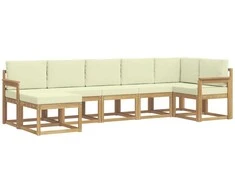 Lauko sofos komplektas 7 pcs Balta ir kreminė Poliesteris