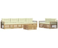 Lauko sofos komplektas 7 pcs Balta ir kreminė Poliesteris