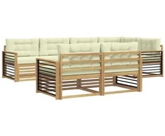 Lauko sofos komplektas 7 pcs Balta ir kreminė Poliesteris