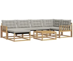 Lauko sofos komplektas 7 pcs Balta ir šviesiai pilka