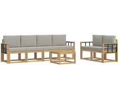 Lauko sofos komplektas 7 pcs Balta ir šviesiai pilka