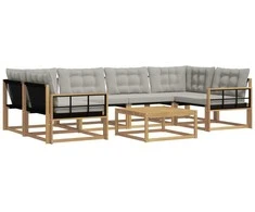 Lauko sofos komplektas 7 pcs Balta ir šviesiai pilka