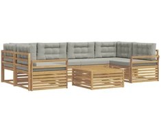 Lauko sofos komplektas 7 pcs Balta ir šviesiai pilka