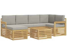 Lauko sofos komplektas 7 pcs Balta ir šviesiai pilka