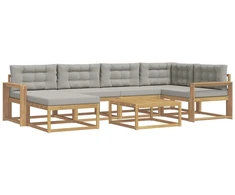 Lauko sofos komplektas 7 pcs Balta ir šviesiai pilka