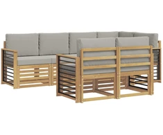 Lauko sofos komplektas 7 pcs Balta ir šviesiai pilka