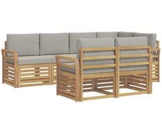 Lauko sofos komplektas 7 pcs Balta ir šviesiai pilka
