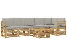 Lauko sofos komplektas 7 pcs Balta ir šviesiai pilka