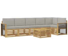 Lauko sofos komplektas 7 pcs Balta ir šviesiai pilka