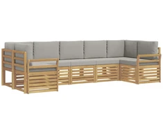 Lauko sofos komplektas 7 pcs Balta ir šviesiai pilka