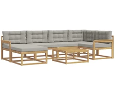 Lauko sofos komplektas 7 pcs Balta ir šviesiai pilka
