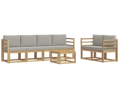 Lauko sofos komplektas 7 pcs Balta ir šviesiai pilka