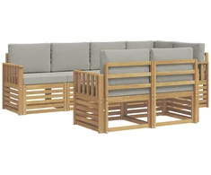Lauko sofos komplektas 7 pcs Balta ir šviesiai pilka