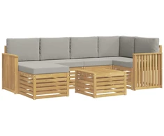 Lauko sofos komplektas 7 pcs Balta ir šviesiai pilka
