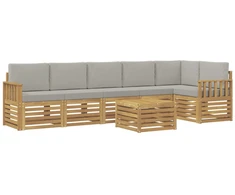 Lauko sofos komplektas 7 pcs Balta ir šviesiai pilka