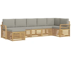 Lauko sofos komplektas 7 pcs Balta ir šviesiai pilka