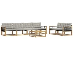 Lauko sofos komplektas 7 pcs Balta ir šviesiai pilka
