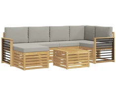 Lauko sofos komplektas 7 pcs Balta ir šviesiai pilka